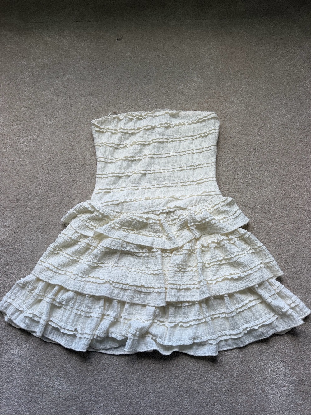 Girls' Cream Ruffled Strapless Party Dress
